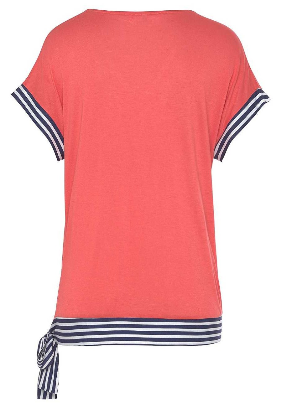 Clothing Lascana Short Sleeve Tops | V-Neck Side Tie Top Coral-Patterned