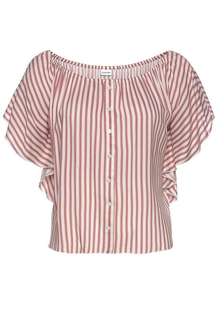 Clothing Lascana Short Sleeve Tops | Striped Off Shoulder Top Red Stripe